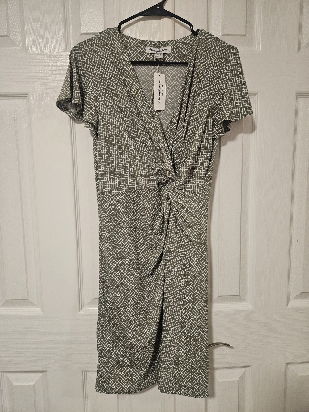 Tommy Bahama Olive Green Knot-Front Midi Dress NWT